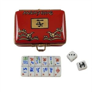 Portable Mahjong Set with Red Case and Gold Accents
